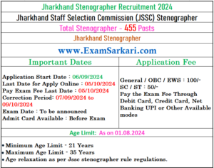 Jharkhand JSSC Stenographer Recruitment 2024